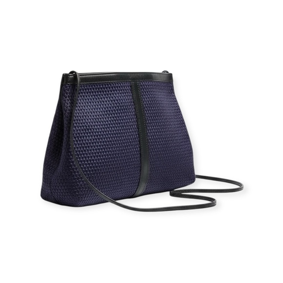 Vintage: Maryann Rosenfeld ✿ Hinged Convertible Clutch Bag Handbag ✿ Navy Woven - Picture 15 of 16